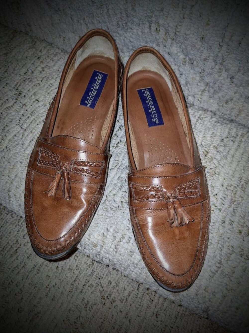 MEN'S BROWN LEATHER GIORGIO BRUTINI LE GLOVE TASSEL LOAFERS - SIZE 10 1/2
